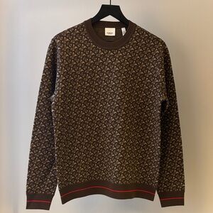 Burberry Brown and Red Patterned Crewneck Sweater